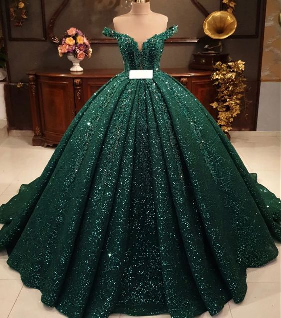 Emerald Green Prom Dress 2021 Ball Gown Lace Appliques Evening Dress O –  AnnaCustomDress